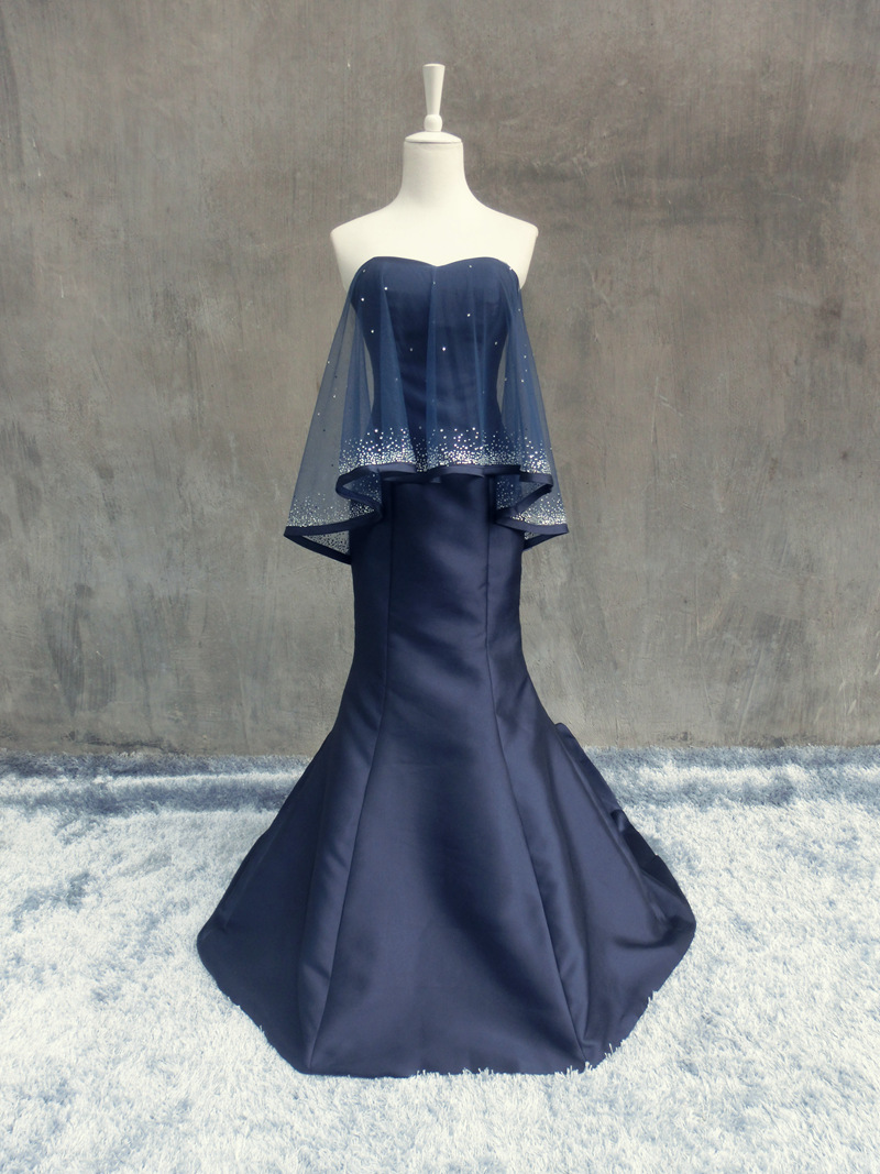 2022 new foreign trade royal blue slim fashion fishtail long evening dress banquet host party performance party