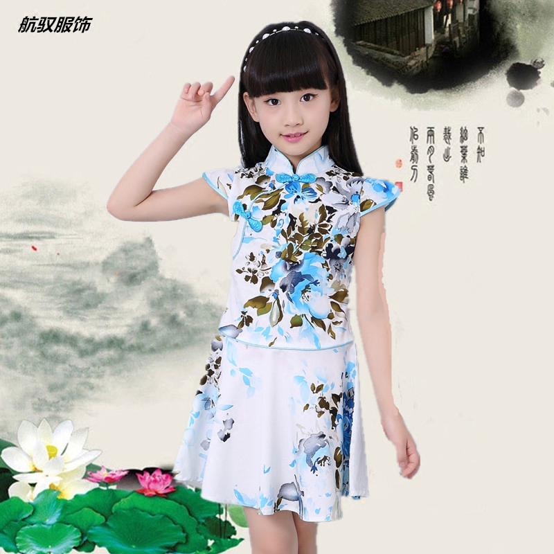夏季儿童旗袍 女童唐装公主裙 民族风纯棉小孩女孩大童夏装连衣裙