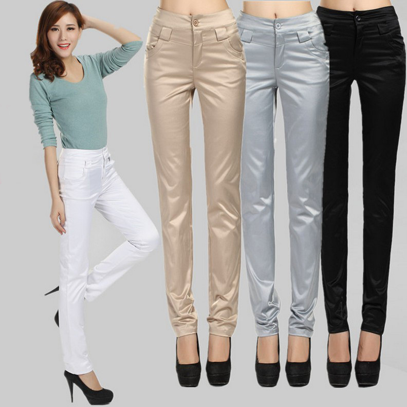 2024 Spring New Silk Cotton Shiny Slim Fit Loose Slimming Mid-Waist Casual Pants Korean Style Women's Small Straight Leg Trousers