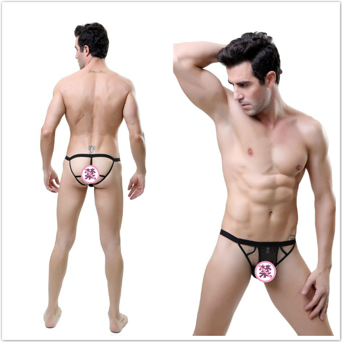Men's sexy underwear sexy mesh full transparent leak jj thong thong real shot