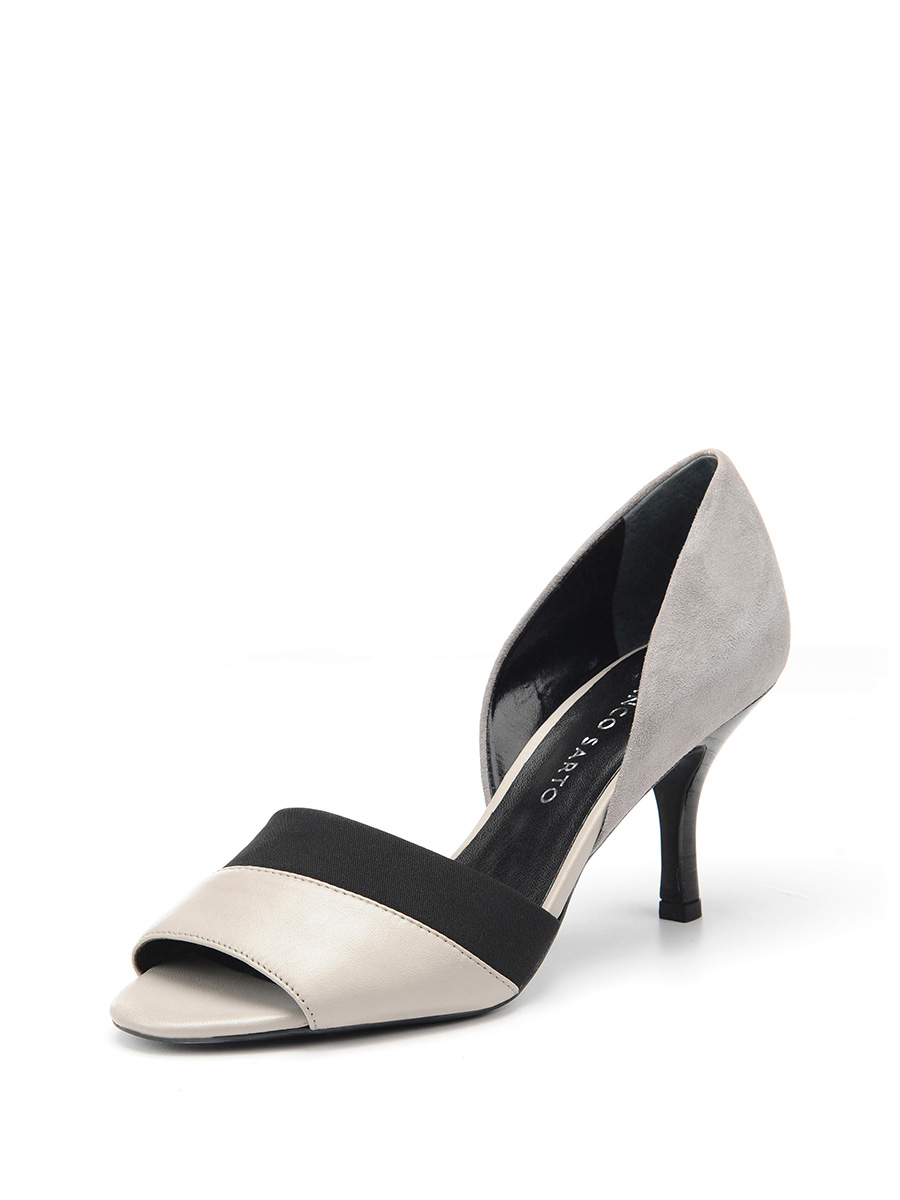 FRANCO SARTO|灰色拼白色露趾拼接低跟鞋