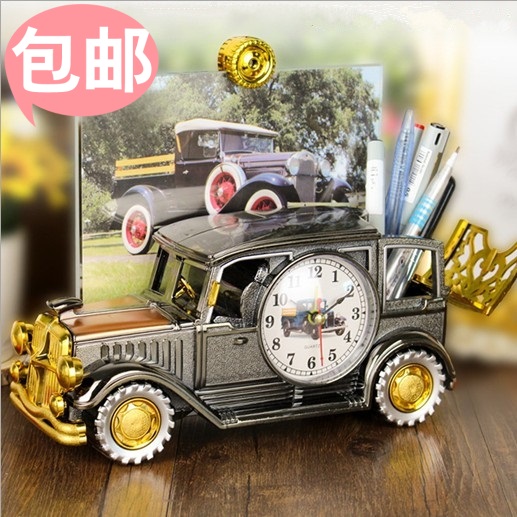 Retro classic car model plastic alarm clock with pen holder multifunctional one creative gift home desktop accessories
