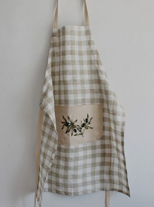 Foreign trade original single Christmas style Olive branch embroidered plaid apron