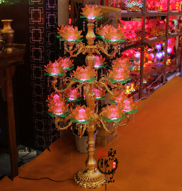 19 LED colorful crystal lotus floor lamp Buddha temple front lamp temple hall large Buddha platform Buddha tools