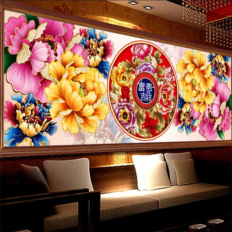 Mona Lisa's new big Mudan Flower Living Room Precision Stamp Cross embroidered with embroidered thread embroidered rich and auspicious