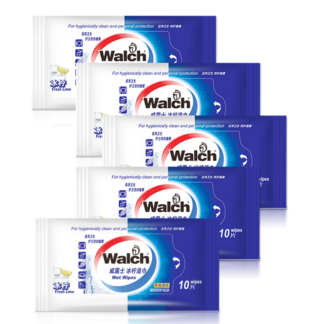 walch/威露士湿纸巾(单片装)10片*5清洁消毒