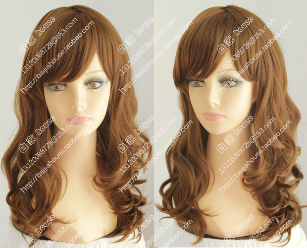European and American Export Wigs, Side Bangs, Golden Brown Long Wavy Hair, Fashionable and Beautiful Fluffy Mid-Length Wigs