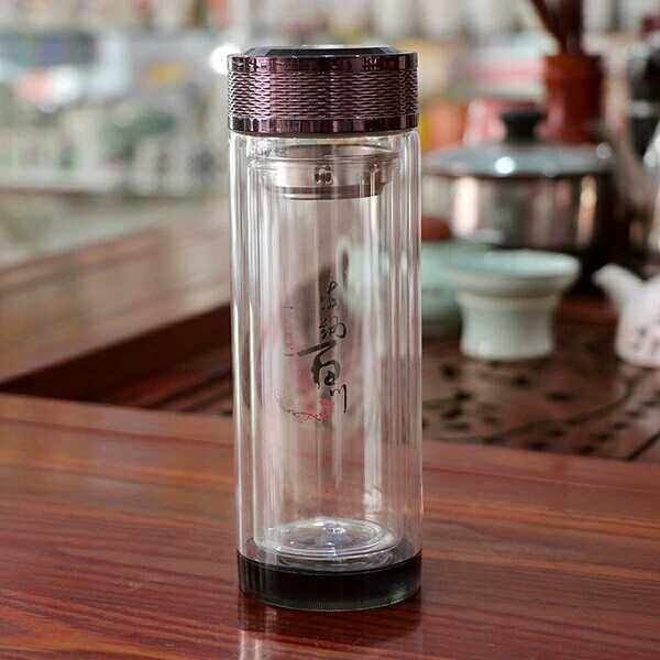 New promotion customised double glass cup printed word logo portable business heat resistant water glass