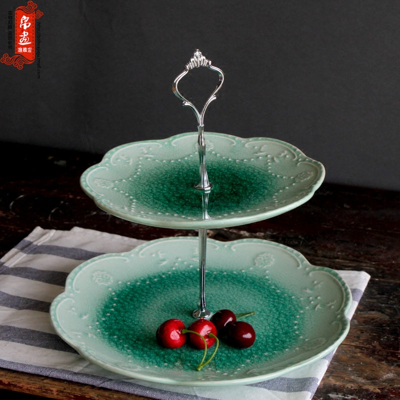 European pastoral jingdezhen ceramics two the layers of fruit cake snacks confectionery plate of the sitting room tea table furnishing articles