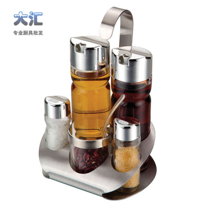 Restaurant Hotel stainless steel glass seasoning cans desktop seasoning bottles seasoning cans seasoning boxes five sets of sauce