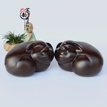 Solid wood ebony wood carving lucky pig Lucky pig Zodiac pig pig small pig ornament Mahogany home crafts gift ornament