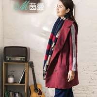 Inman nữ thần Van phù hợp với cổ áo đôi ngực áo len dài coat ladies coat 8433210934