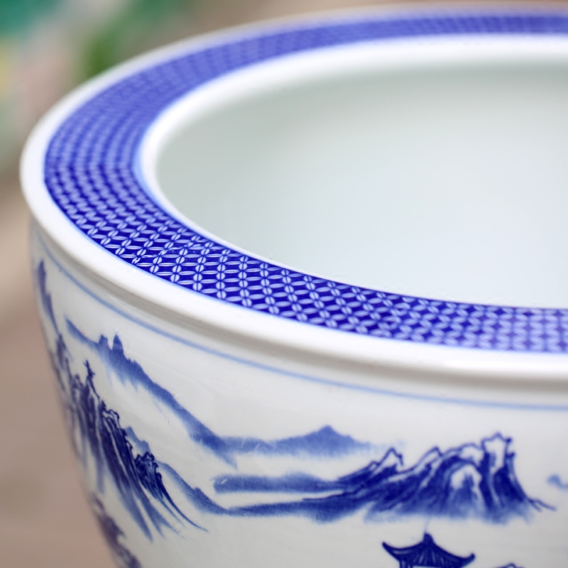 Blue and white porcelain of jingdezhen ceramics tortoise cylinder lotus potted landscape painting a goldfish bowl sitting room place basin study
