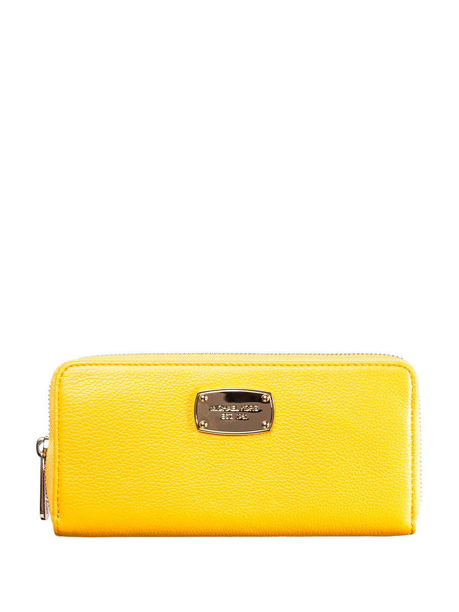 Michael Kors JET SET ITEM系列柠檬黄金属铭牌顶部拉链长款钱包