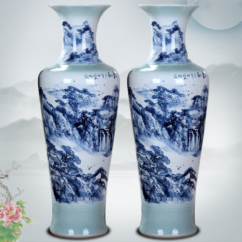 Jingdezhen ceramics much money hand draw freehand brushwork in traditional Chinese landscape painting of large vases, modern living room to live in a large place