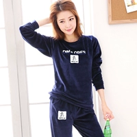 Bộ đồ ngủ nữ mùa đông san hô lông cừu phần mỏng có thể được mặc bên ngoài dây vàng flannel mùa xuân và mùa thu thể thao nhà phục vụ ấm áp kiểu áo đồ bộ