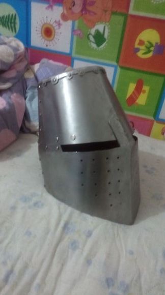 Medieval knight armor. Crusader Barrel Helmet's European Crusader Helmet