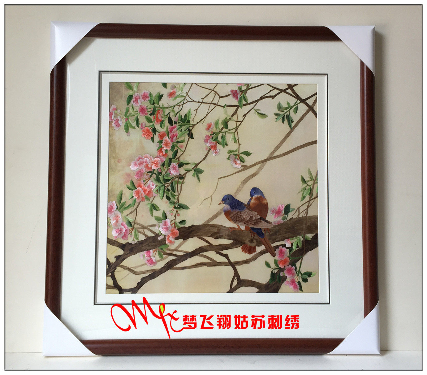 Meng Feixiang handmade brand Suzhou embroidery embroidery finished living room paintings boutique Suzhou embroidery peach blossoms and birds bedroom porch painting