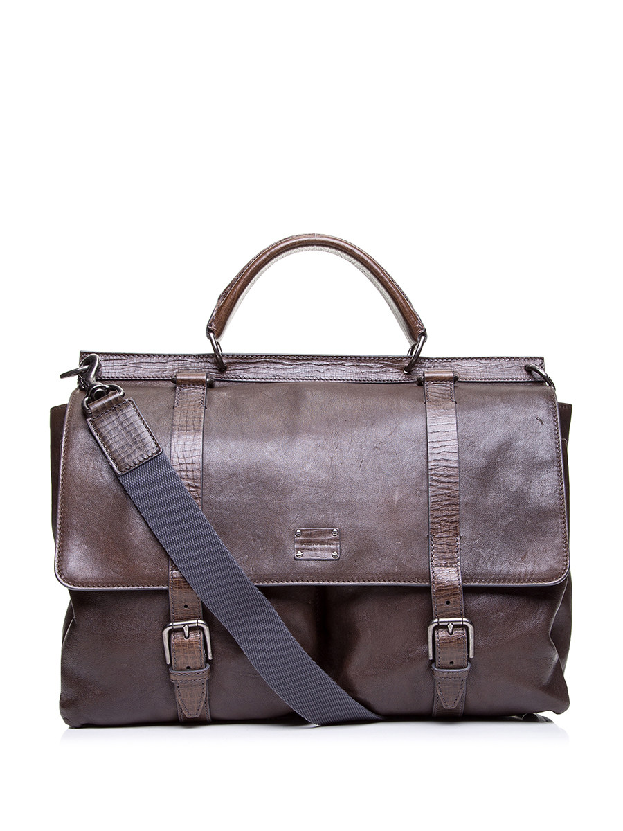 Dolce&Gabbana 棕色襻带针扣饰手提肩包