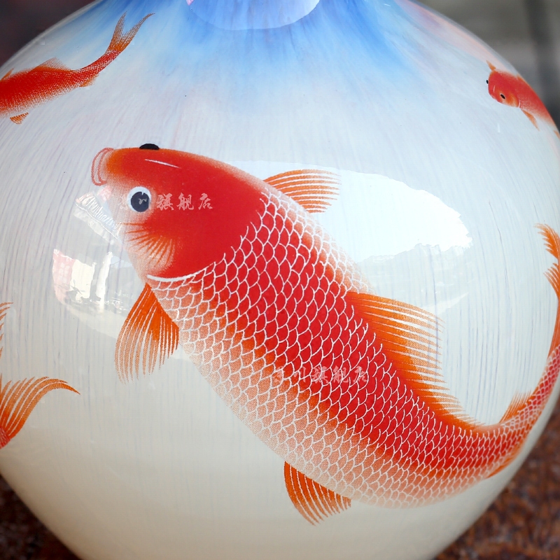 Jingdezhen ceramics up red carp floret bottle of home sitting room desk mesa office furnishing articles of handicraft