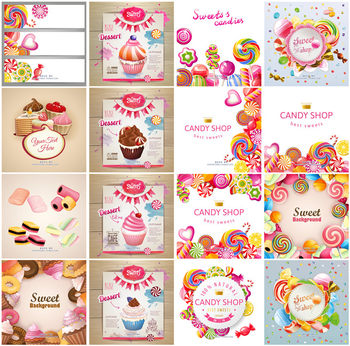 A2265 vector watercolor cupcake lollipop cookie candy advertising illustration ai design material