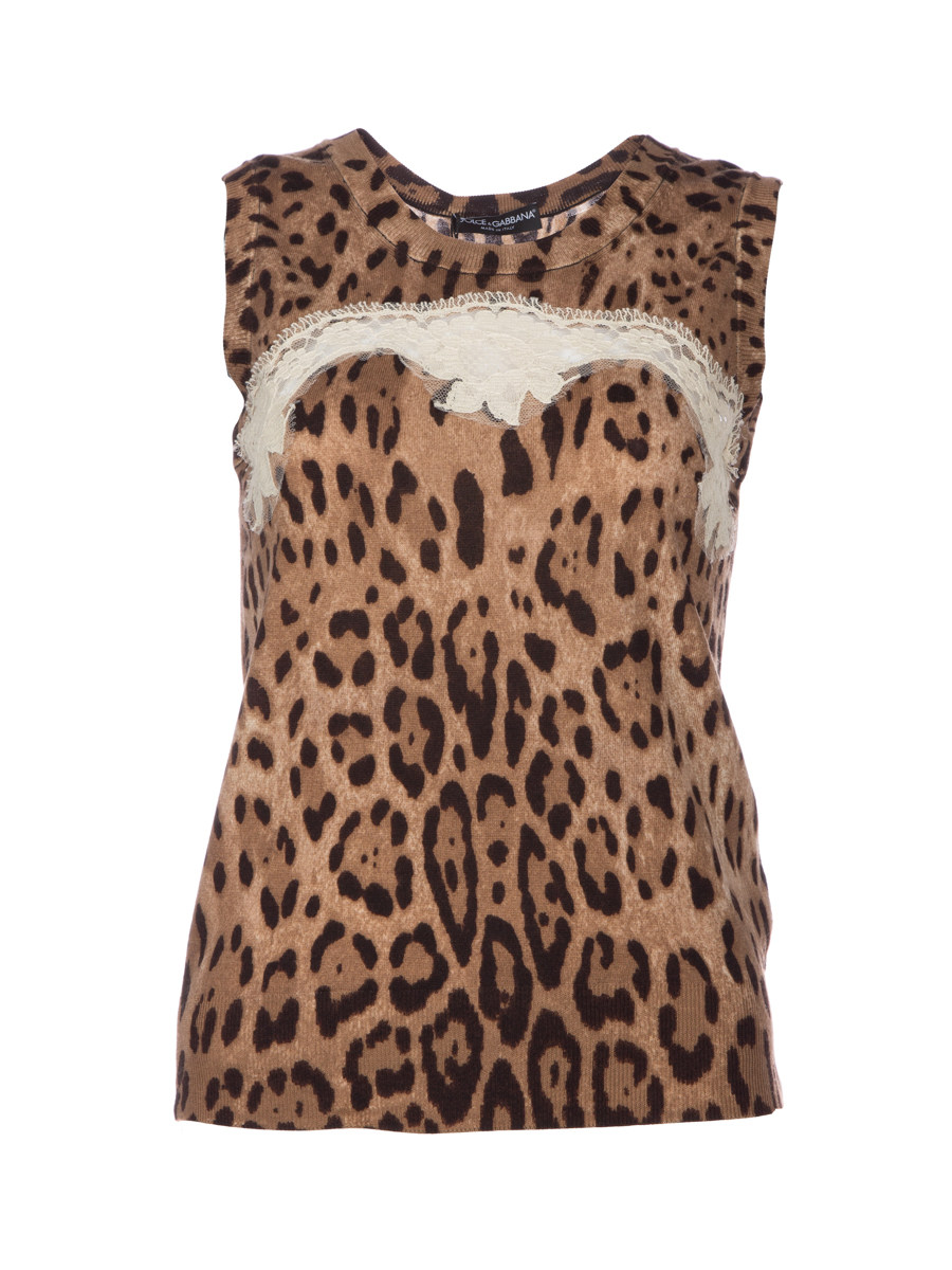 Dolce&Gabbana 拼色饰蕾丝豹纹背心