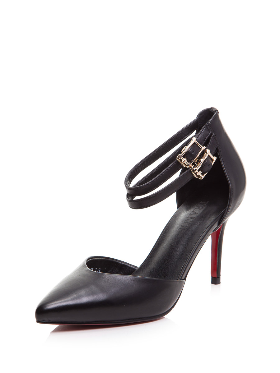 TRANOI 黑色尖头双扣高跟鞋