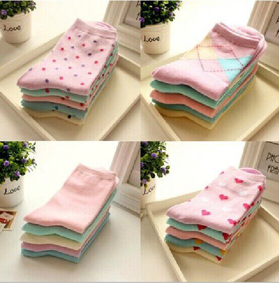 Promotion Creativity Cute Spring Autumn Season Candy Color Loving Wave Dot Pure Color Rhomboid Plaid Pure Cotton Female Socks Cotton Socks