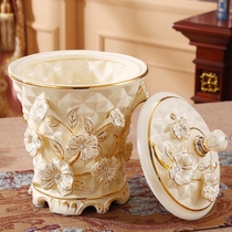 Luxury European ceramic trash can with lid household European large retro bathroom living room kitchen storage box