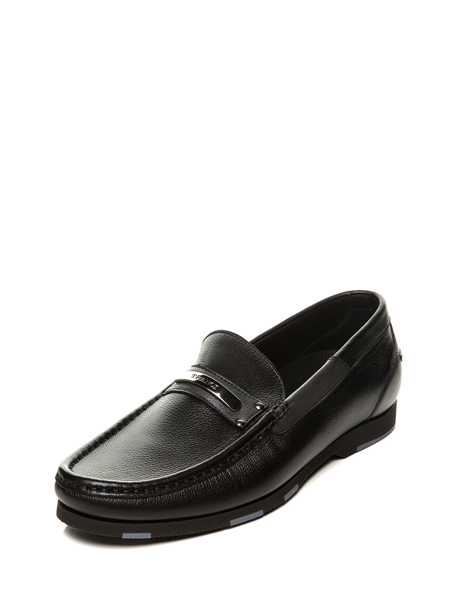 TRANOI 黑色牛皮革襻带装饰乐福鞋