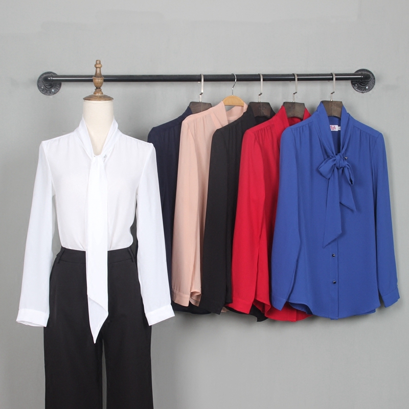 White tie bowknot loose long-sleeved chiffon shirt women 2022 spring and autumn work clothes business wear small shirt women