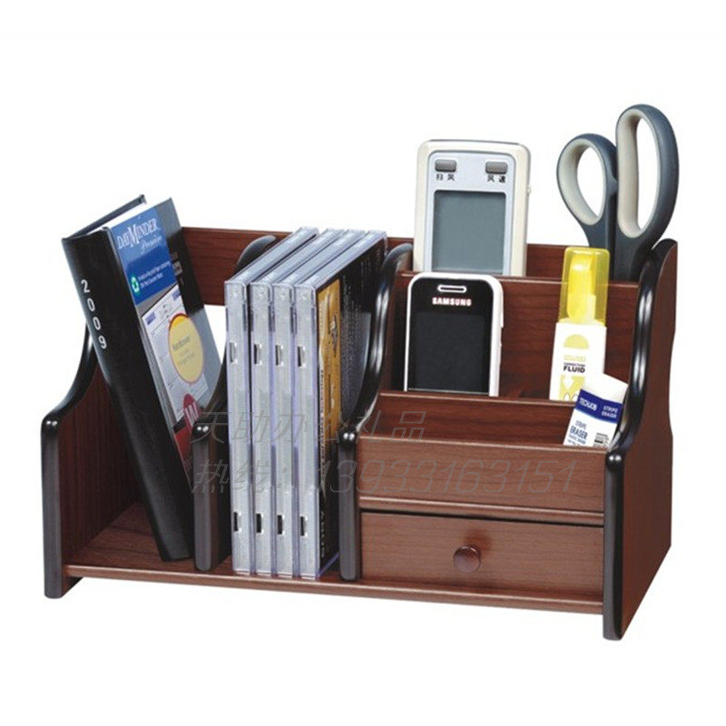 Huixing creative stationery multi-function desktop organizer drawer wooden square pen holder wood grain multi-purpose pen holder