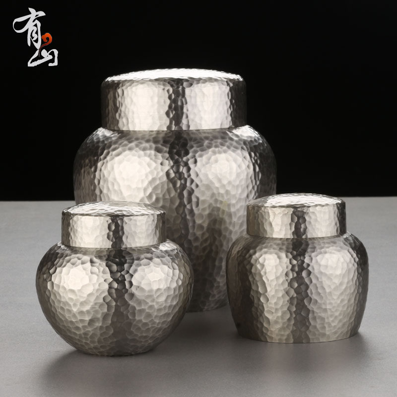 Tin Can Tea Leaf Pot Pure Tin Handmade Seal Pot Malaysia Travel Tea Set Large Medium Size Hammer Grain Storage Tea Jar