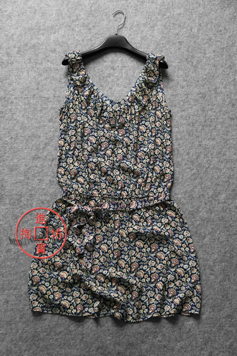 S115b 0712 flower type printing and dyeing light and small elegant three-dimensional agaric lace double V collar foreign dress