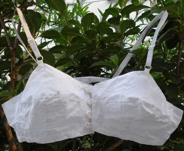 Middle-Aged and Elderly Women's Bra, Pure Cotton, White, Front Buckle, Old Style Bra
