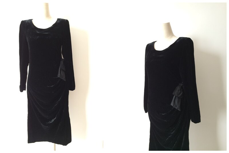 Clearance Vintage Retro Clothing, Noble and Elegant Black Velvet Satin Embellished Dress