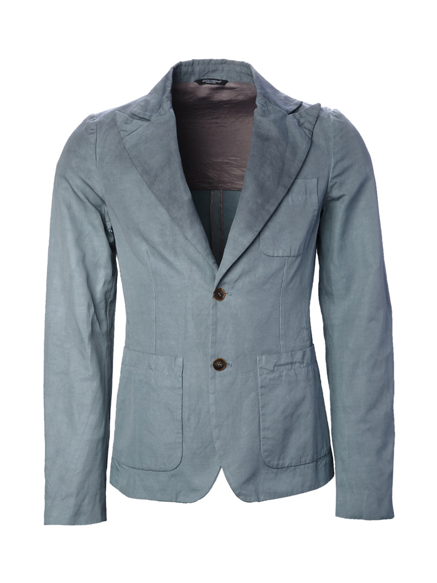 Dolce&Gabbana 蓝灰色戗驳领多口袋饰西装外套
