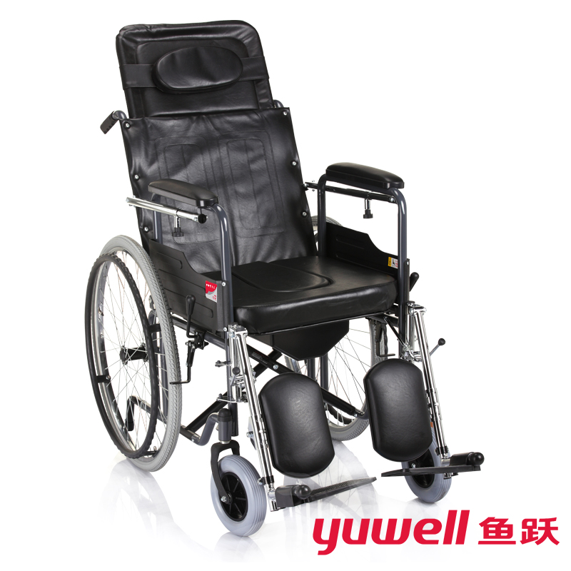 鱼跃轮椅车H059B 可折叠半躺型 带骨科脚 带坐便椅餐桌板