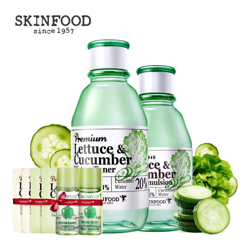 skinfood思亲肤官方旗舰店 莴苣黄瓜套装 补水保湿 爽肤水 乳液
