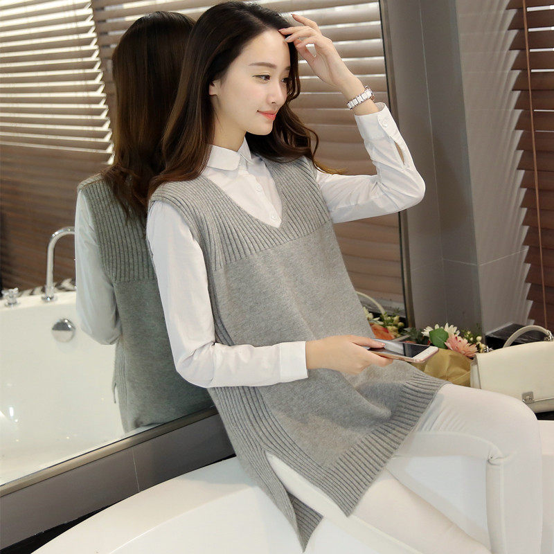 2018 mùa xuân và mùa thu mới kích thước lớn áo len nữ vest jacket phần dài lỏng V-Cổ áo len vest vest nữ