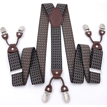 Shang Shuai non-slip mens strap six clip suspenders Jacquard elastic fat suit pants 3 5cm6 clip elastic shoulder strap