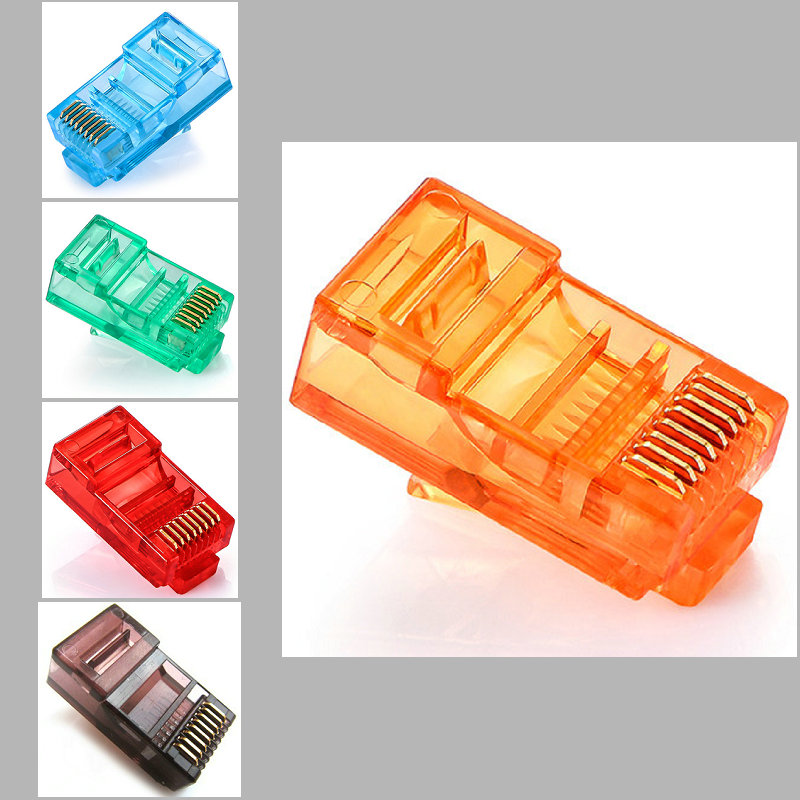 Color Mesh Routes Crystal Heads 100 Grain Packs RJ45 Ultra Five Categories Crystal Heads Triple Inserts High Quality Internet Crystal Heads