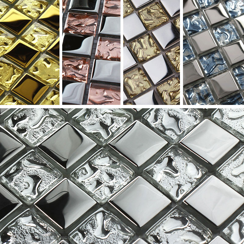 Crystal glass electroplating metal mosaic KTV bar shop decoration TV background wall puzzle tile stickers