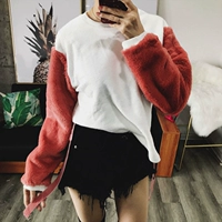 ZZ xương ZZ giả lông gợi cảm phong cách châu Âu và Mỹ cổ tròn màu sắc giản dị hoang dã ấm áp áo len trùm đầu lông thú áo lông dáng dài