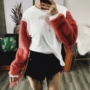 ZZ xương ZZ giả lông gợi cảm phong cách châu Âu và Mỹ cổ tròn màu sắc giản dị hoang dã ấm áp áo len trùm đầu lông thú áo lông dáng dài
