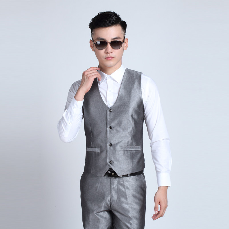 2018 new men's iron-free suit vest, suit vest, men's Korean version of the slim vest, casual silver gray V-neck