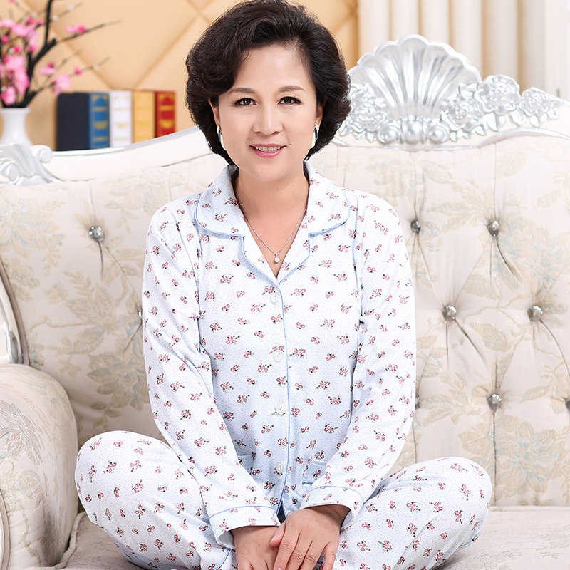 Spring and Autumn Old Man Cotton Pajamas Women Summer Home Clothes Middle-aged Mother Living Clothes Set Plans Long Sleeve Pants