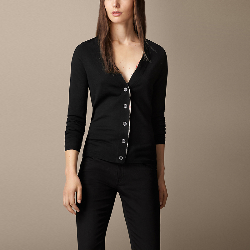 BURBERRY/博柏利格纹开襟美利奴羊毛开衫 39589031