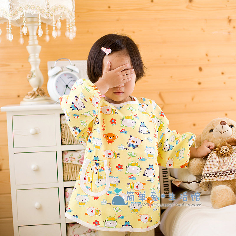 Full cotton baby smocks reverse dressing baby children's eating clothes waterproof protective clothing apron blouse painting clothes