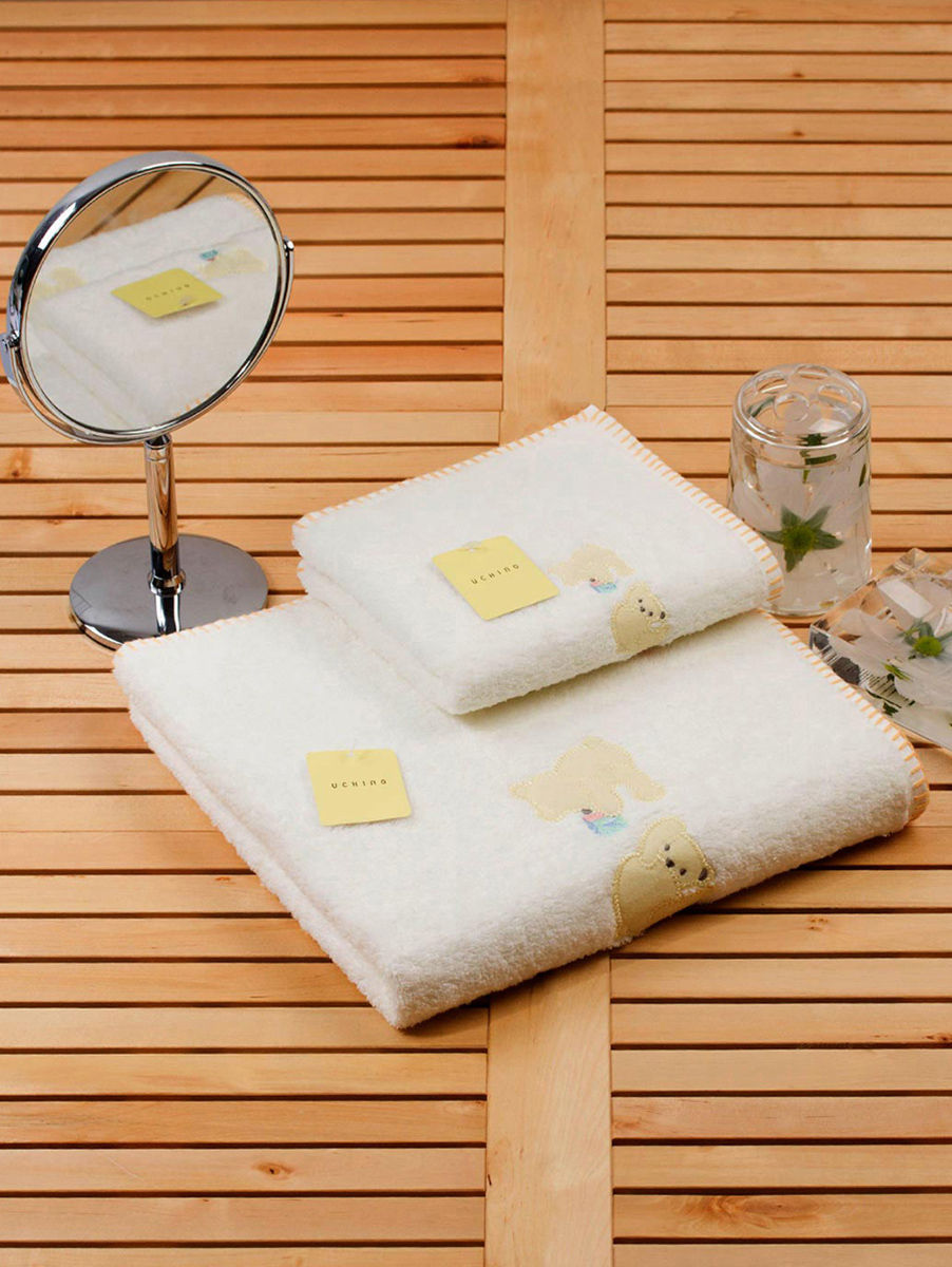 UCHINO|白色贴布熊米白色两件套